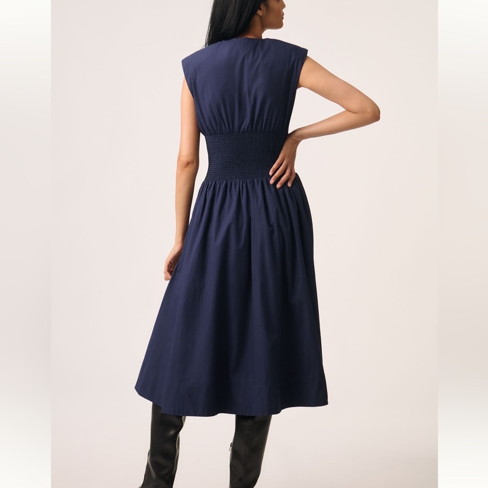 Anthropologie Tommie Zip-Front V-Neck Midi Dress NWT Navy Storm XL - Picture 3 of 14